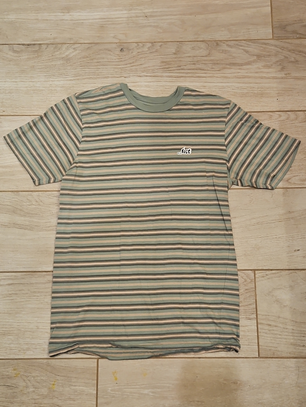 Lost Men's Striped Tee in Sage Green and Cream